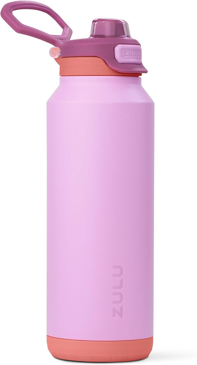 ZULU Powerfill Pro 40oz Stainless Steel Water Bottle with Quick Fill Lid, Triple Walled Vacuum Insulated Metal, Leak Proof Locking Lid, Sip and Chug, Reusable BPA Free, Sherbert