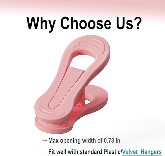 Pink Hangers Clips 60 Pack, Multi-Purpose Plastic Clips for Plastic Hangers Velvet Hanger, Clothes Pins for Skirt Pants