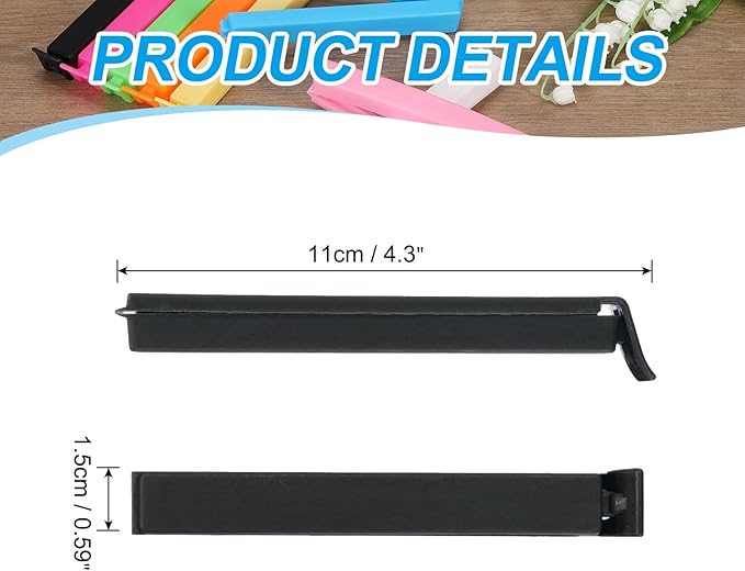 PATIKIL Sealing Clips 4.3 Inch, 10 Pack Reusable Plastic Bag Clip Clamp Sealer for Food Storage Snack Bag Home Kitchen, Black