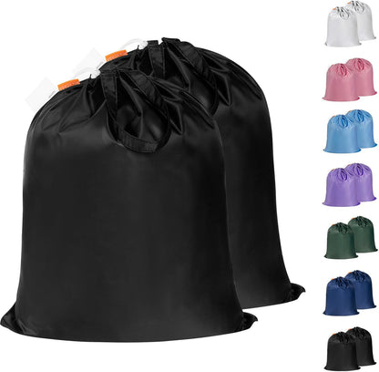 Polecasa Small Heavy Duty Laundry Bag with 130gsm Tear Resistant Fabric and Handles, Easy to Carry Durable Dirty Clothes Drawstring Bag, Perfect for College Dorm, Travel, 2 Pack 21”x24”,Black