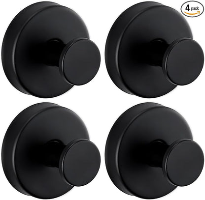Reusable Heavy Duty Suction Cup Hooks for Kitchen/Bathroom/Shower - Wet-Proof Hooks for Towels, Robes, Loofah&Wreaths/No Drill Mounting on Glass, Tile, Metal (4, Matte Black)