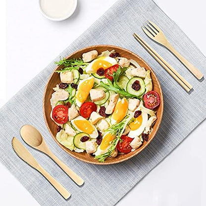 IQCWOOD Wooden Cutlery Set, 4 PCS Spoon Chopsticks Fork Knife for Eating