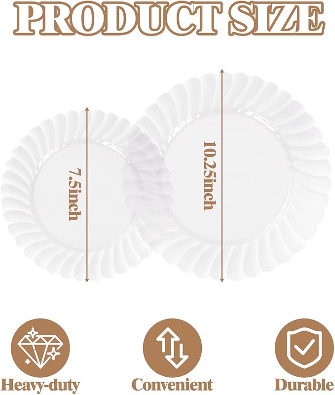 YOUBET 100PCS Clear Scalloped Plastic Plates