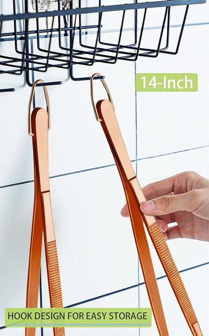 JETKONG 2 Pcs 14-Inch Kitchen Tweezers Extra Long Cooking Tweezer Tongs Stainless Steel Long Food Tweezers (Rose Gold)
