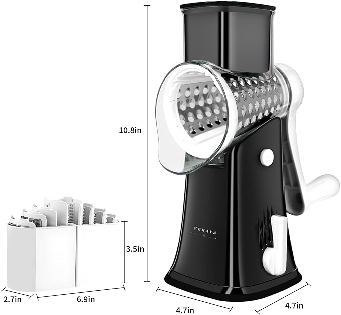 Rotary Cheese Grater, 5 in 1 Rotary Grater, Replaceable Stainless Blades Cheese Shredder, Cheese Slicer, Cheese Grater Hand Crank, Easy to Clean Kitchen Gadgets with Storage Box