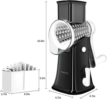 Rotary Cheese Grater, 5 in 1 Rotary Grater, Replaceable Stainless Blades Cheese Shredder, Cheese Slicer, Cheese Grater Hand Crank, Easy to Clean Kitchen Gadgets with Storage Box