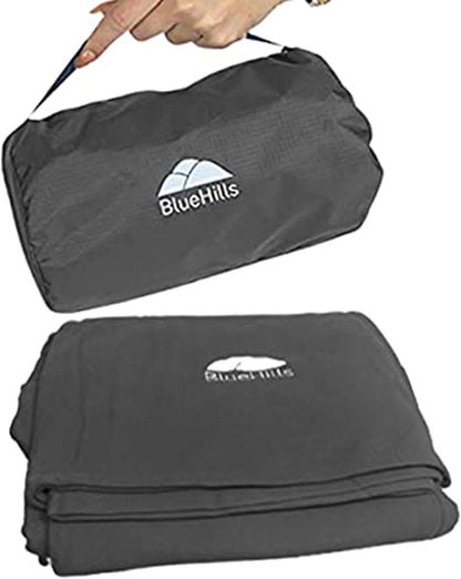 BlueHills Ultra Compact Travel Blanket Pillow in Portable Bag Case Soft 70 X 56 with Strap Backpack Clip Premium Cozy Soft Compact Pack Large Blanket for Airplane Flight Layover Grey - Gray C002