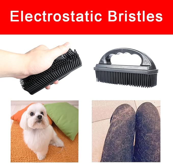 Rubber Pet Hair Removal Brush Lint & Cat Dog Hair Remover Brush Pet Silicone Lint and Debris Remover for Cleaning, Grooming, Home,Black