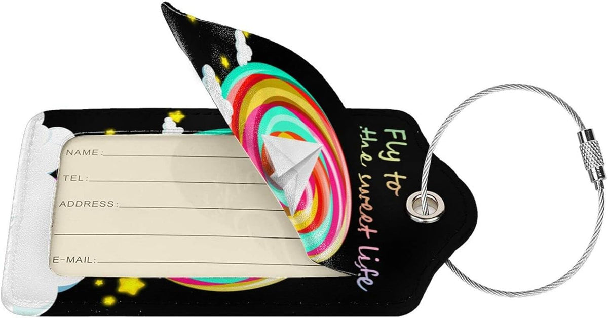 2 Pack Luggage Tag for Suitcase, Cute Unique Leather Suitcase Tags Identifiers with Privacy Name Address Labels & Durable Steel Loop for Women Men Travel