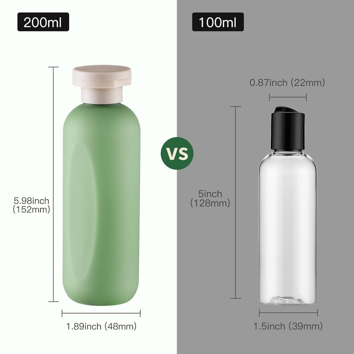6.7oz Travel Shampoo Bottle, Empty Plastic Squeeze Bottles with Flip Cap, 4PCS Lotion Container for Toiletries (200ml, Green)