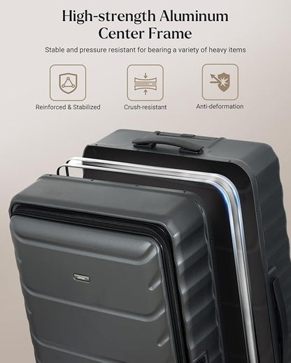 Checked Luggage, 28 Inch Luggage with Spinner Wheels, Large Suitcase with Lightweight PC Hard Shell, Aluminum Frame, Top Opening, YKK Zipper, TSA Lock (Grey, 1PC)