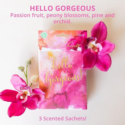 WillowBrook | Fresh Scents Scented Sachet Packet | Hello Gorgeous | Air Freshener Bags for Drawers, Closets, Cars | 6 Pack | Long Lasting Home Fragrance