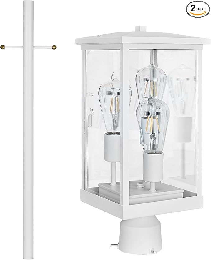Outdoor Post Light and Lamp Post with Modern Clear Glass for Driveways, Porches, and Backyards, White, Design House 587683