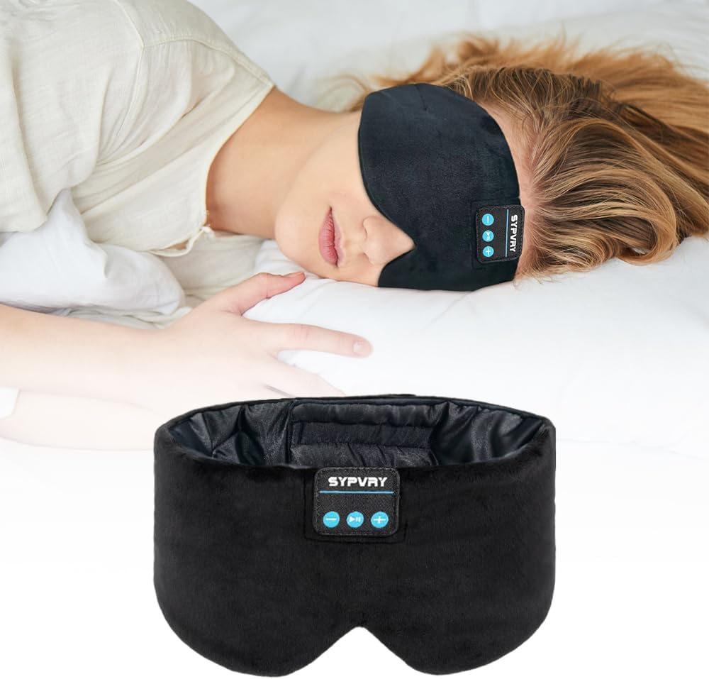 Sleep Mask Bluetooth 5.4 Headphones Soft Wireless Headband Eye Mask Blackout with Microphone (Black M)