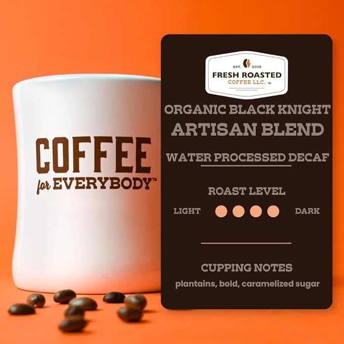Fresh Roasted Coffee, Organic Black Knight Water-Processed Decaf | USDA Organic, Kosher | Dark Roast | 24 Pods for K Cup Brewers