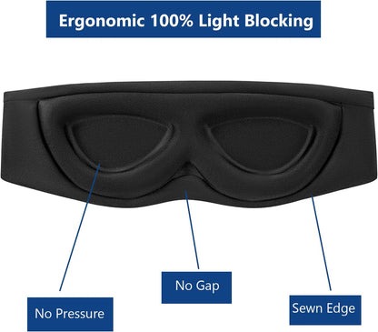 Alaska Bear Sleep Mask for Side Sleepers 2022 Headband Design, Cup-Shaped and Extra-Soft, 100 Blackout Eye Mask Shades Cover for Men and Women Home or Travel, Machine Washable, Black