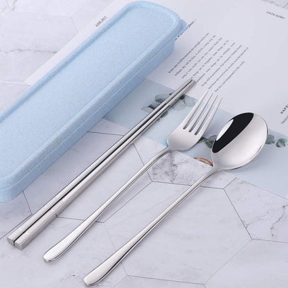 3 PCS Outdoor Flatware Set Fork Spoon Chopsticks/Travel Flatware Set with a Case