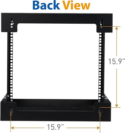 9U Wall Mount Rack Open Frame 19 Inch Server Equipment 2 Post Network Cabinet 18 inches Depth Black by Tedgetal