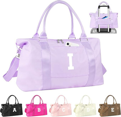 Daughter Niece Gifts for Teen Girl Kids, Initial Travel Duffel Bag Sports Gym Bag Personalized Gifts Weekender Bag，Monogram Overnight Bag Cute Dance Bag Birthday Bridesmaid Gifts for Women(Purple, I)