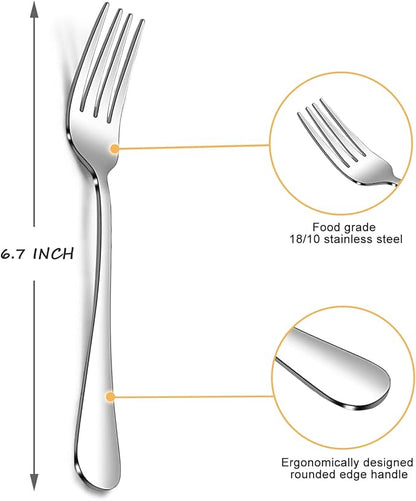 SANTUO Dessert Forks Set - 12-piece Stainless Steel Salad Forks Cream Fork Flatware Set Reusable for Household Use or Camping - Silver 6.7 Inches