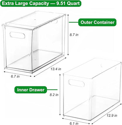 Taiuloo Clear Stackable Storage Drawers - 9.51 Quart Large Plastic Organizer Bins with Pull-Out Drawer, Kitchen Fridge, Bathroom Vanity & Pantry Cabinet Organization
