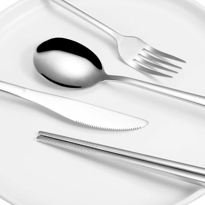 Travel Cutlery Set - 18/8 Stainless Steel Reusable Utensils with Metal Case, Portable Silverware for Camping, Office, Travel & Outdoor Dining