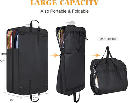 Univivi Garment Bags for Hanging Clothes, 50" Heavy Duty Suit Bags, Extra Capacity Clothes Bags for Moving, Suit Cover with Handles and Buckle Straps for Suit, Coat, Jacket