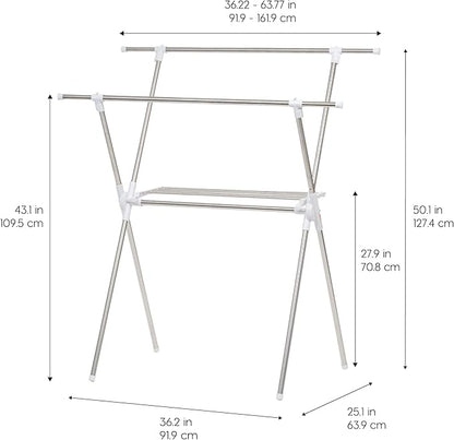 IRIS USA Clothes Drying Rack, Foldable & Extendable Rods for Large Laundry Loads, Collapsible Freestanding Laundry Drying Rack, Anti-Skid Feet, Portable Clothes Rack