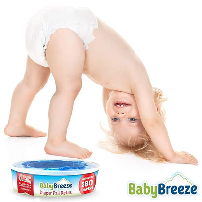 BabyBreeze Diaper Pail Refill Bags Compatible with Playtex Diaper Genie Pails Odor Absorbing Diaper Disposal Trash Bags - 2240 Count (8-Pack)