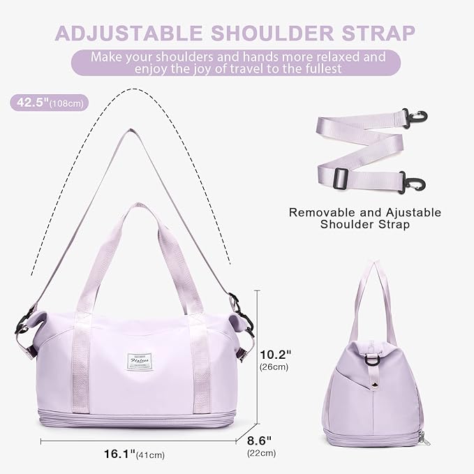 Travel Duffel Bag, Sports Tote Gym Bag, Shoulder Weekender Overnight Bag for Women