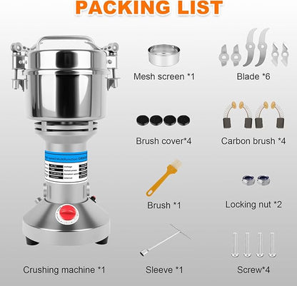 Grain Mill, 750g Flour Mill Grinder for Home, Electric Stainless Steel Grain Grinder for Wheat, Herbs, Nuts, Grains, Corn, Flour, Seasonings