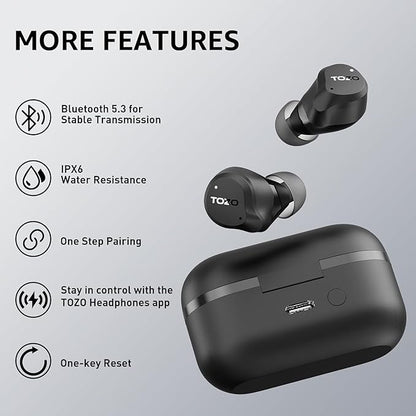 TOZO NC9 Hybrid Active Noise Cancelling Wireless Earbuds, 6 Mics ENC Clear Call, IPX8 Waterproof, in Ear Bluetooth 5.3 Headphones Stereo Bass Ear Buds 59H Playtime with LED Display 32 EQs via APP