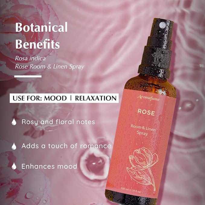 Rose Room, Linen & Pillow Spray by Aromafume | 100ml/3.38 fl oz | with Pure Rose Essential Oil | Aromatherapy Spray | Mist for Bedding, Fabrics