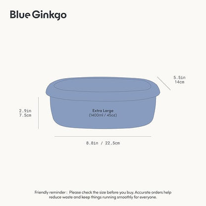 BLUE GINKGO Nesting Silicone Containers - Large Silicone Food Storage Container | BPA Free, Airtight, Dishwasher and Freezer Safe (47.5 oz) - Blue