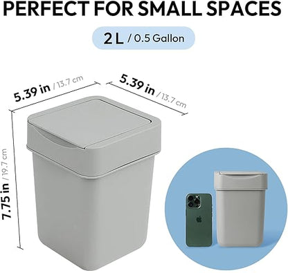carrotez Mini Trash Can, Countertop Trash Can 2 Liter/ 0.5 Gallon, Mini Wastebasket, Garbage Container Bin for Coffee Area, Bathroom, Kitchen, Office, Tabletop- Grey