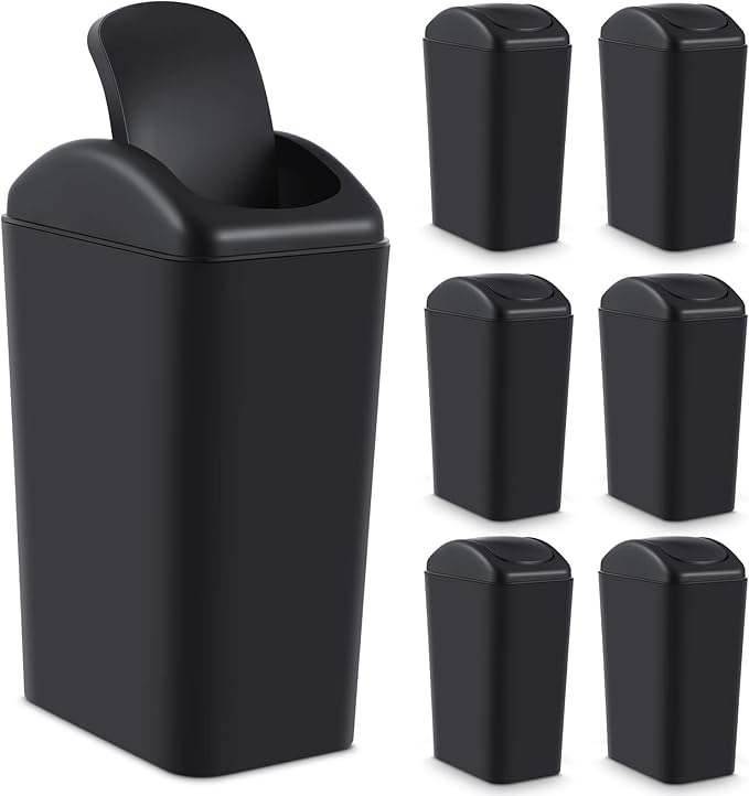 Hoolerry 6 Pcs 3 Gallon/12 Liter Small Trash Can Plastic Kitchen Garbage with Lid Small Trash Bin for Bathroom Office Bedroom Kitchen Waste Outdoor (Black)