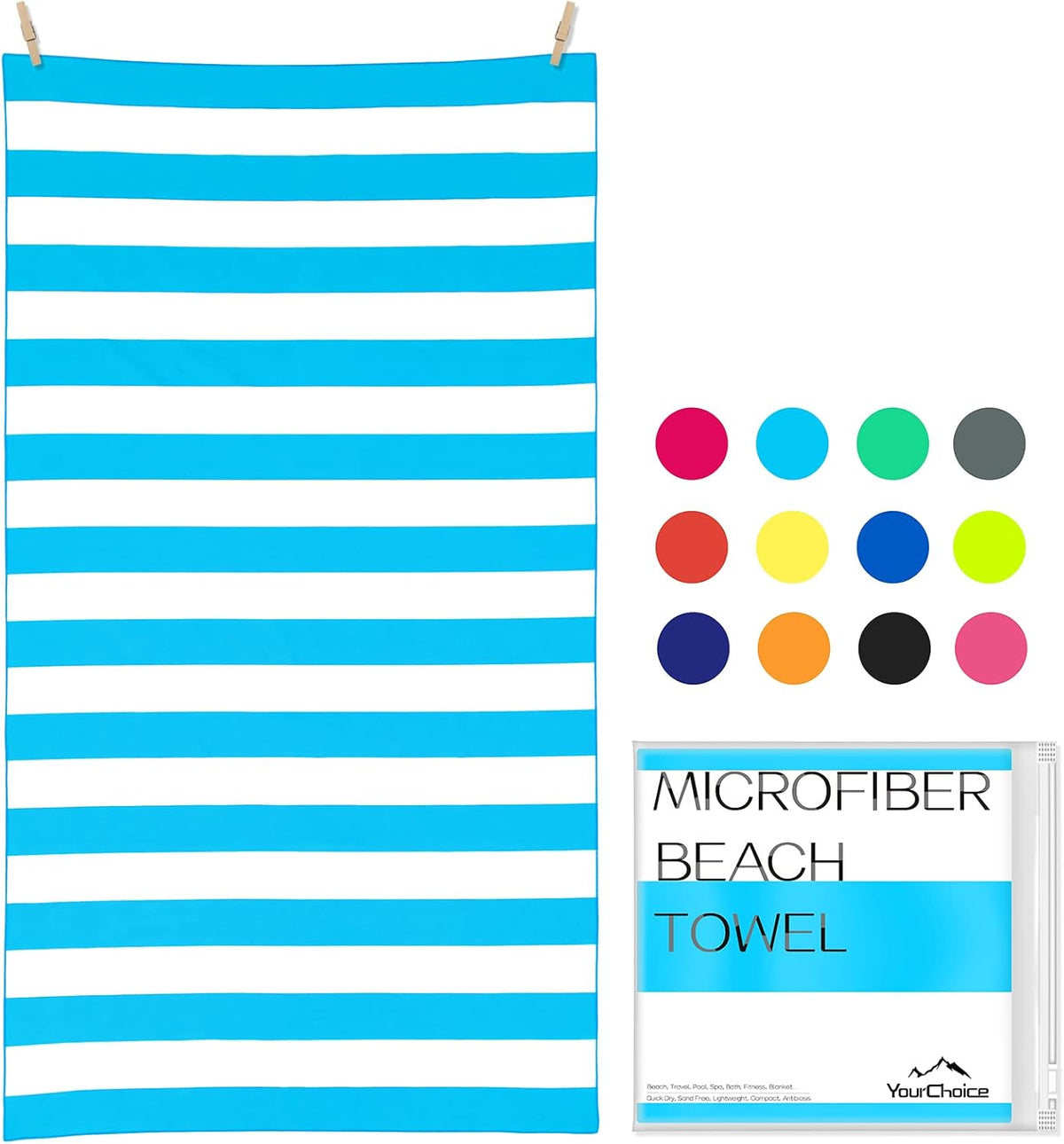 Your Choice Microfiber Quick Dry Sand-Free Beach Towel for Adults & Kids (67x35 Inch, 60x30 Inch) - Oversized, Compact, Lightweight, Absorben