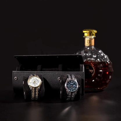 MR.OKAY 3 Watch Travel Case- Classic Leather Watch Case With Superb Texture.Portable Watch Roll Or Organizer For Storage And Display. Travel Gift for Men, All Handcrafted By Leather Craftsmen.