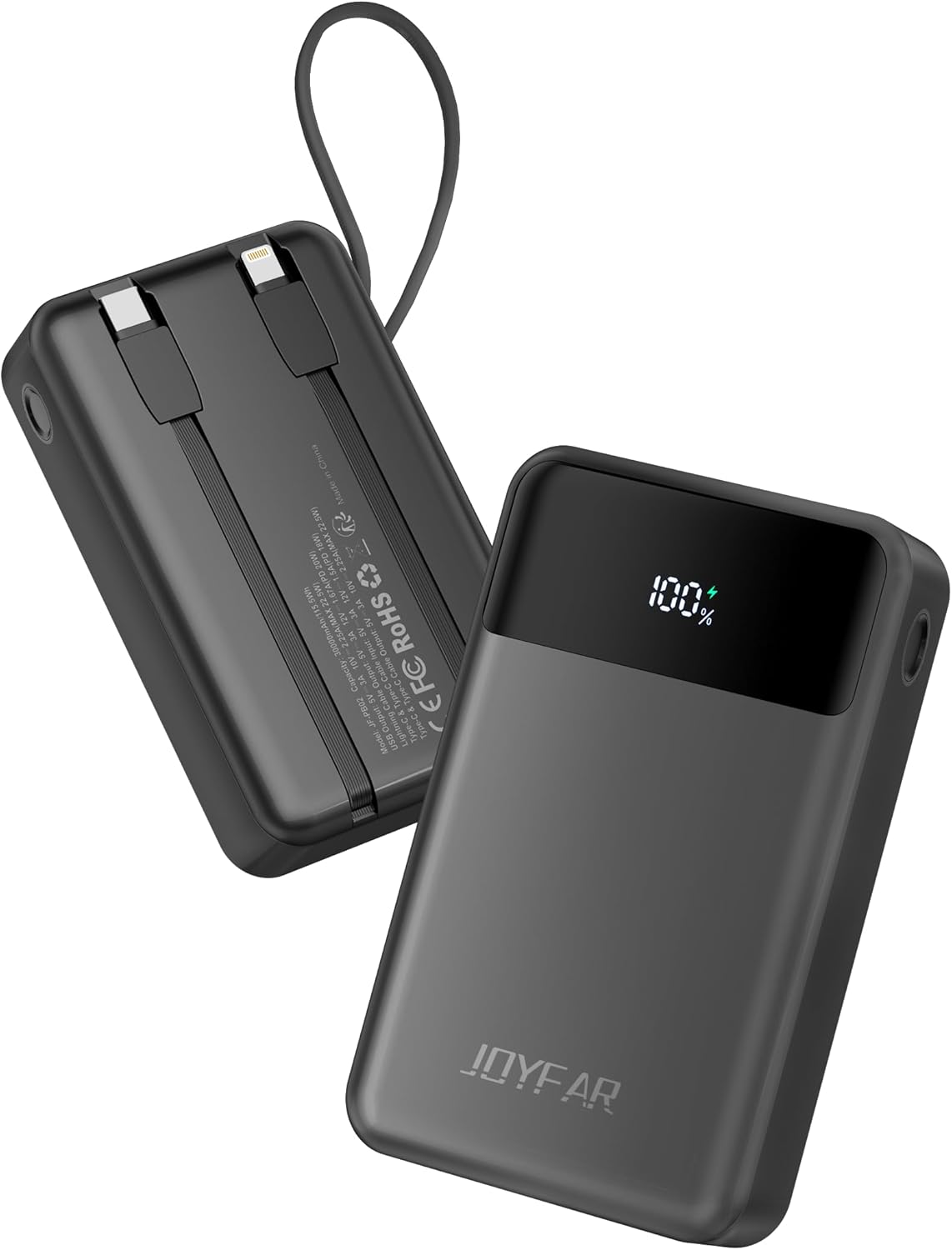 Portable-Charger-Power-Bank Travel Essentials Battery Pack USB C 30000mAh Built in Cable 22.5W Phone Fast Charging Powerbank Compatible with iPhone 16 15 14 13 12 11 iPad Samsung Google (Black)