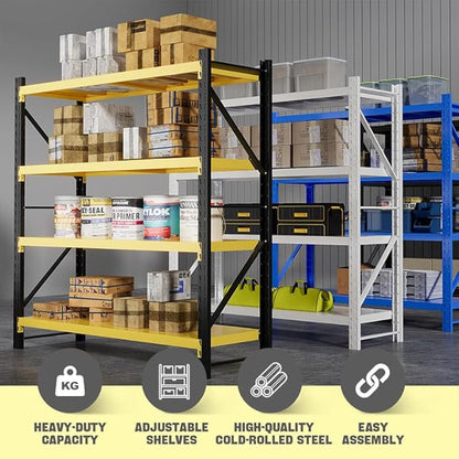 Storage Shelves Heavy Duty, Metal Garage Shelving Units, 4 Tier Storage Rack Shelf, Steel Industrial Shelving, Adjustable Standing Shelf for Basement/Warehouse Yellow and Black, W41.34*D19.69*H78.74