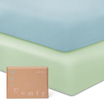 PurComfy Supersoft Crib Sheets for Boys Girls, Premium Bamboo Viscose Buttery Soft Crib Mattress Fitted Sheet, Stretchy Knit Baby Sheet, Silky Comfort Baby Bed Sheets 28x52x9 Extra Deep Pocket