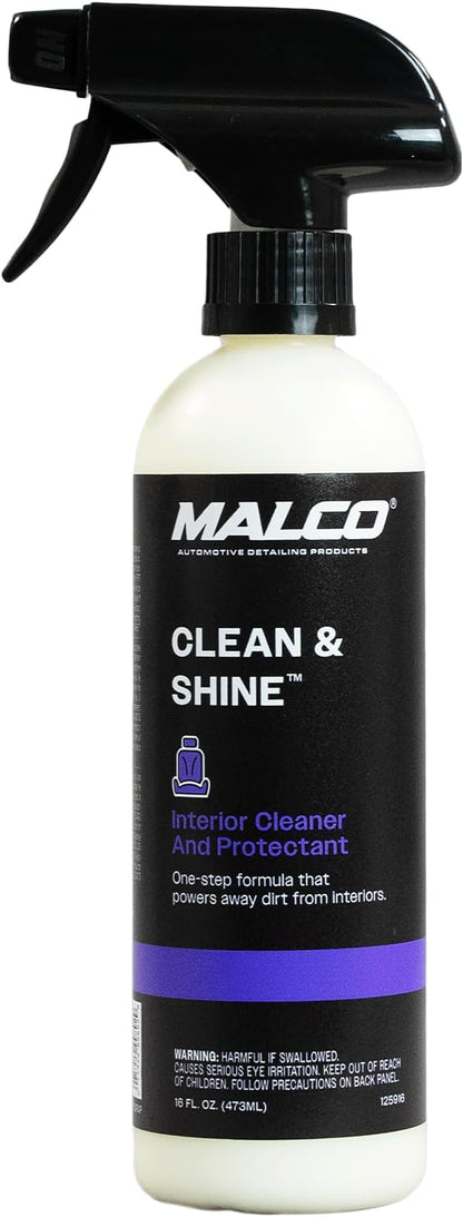 Malco Clean & Shine Interior Car Cleaner and Dressing – Restore Leather, Plastic and Vinyl Surfaces in Your Vehicle/Clean, Condition and Protect in 1 Simple Step / 16 oz. (125916)