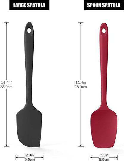 Doosu Silicone Scraper Spoon Spatulas, 600°F Heat Resistant BPA Free Rubber Flat Spatula, Kitchen Mixing Stirring Cooking Spoonula, Non-Stick Dishwasher Safe Baking Supplies (2 Pcs, Black+Red)