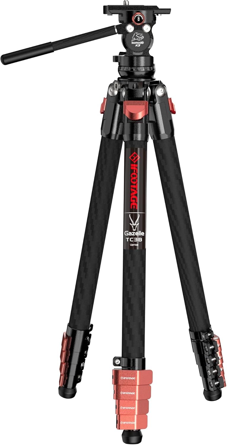 IFOOTAGE Gazelle TC3B+Komodo K3 Carbon Camera Tripod with Fluid Head,Portable Travel Tripod,for Professional Photography, Content Creation, Vlogging and Video Production