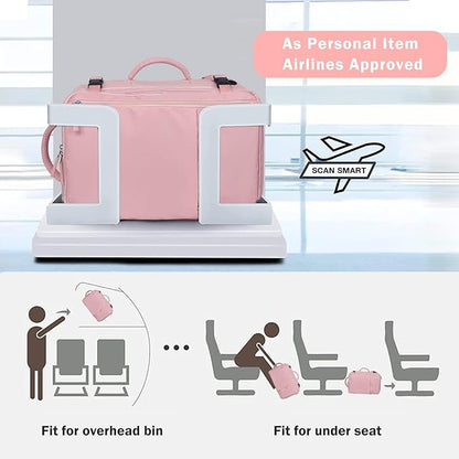 Hanples Carry on Travel Backpack for Women, Large 35L Personal Item Luggage Backpack,17 inch Laptop Backpack TSA Flight Approved, Travel Essentials Casual Daypack with 2 Toiletry Bags (Pink)