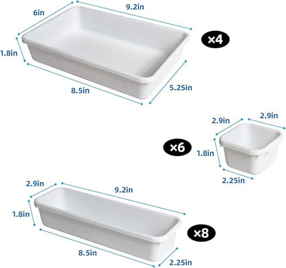 BYCY 18 Pcs White Drawer Organizers Trays Set Drawer Dividers for Kitchen Office Bathroom, Interlocking Bin Pack (18 Pieces)