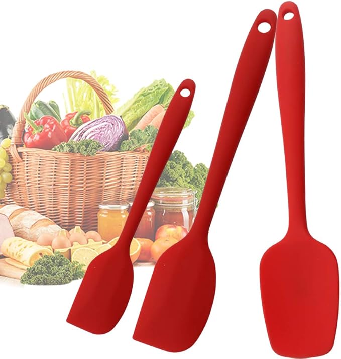 Silicone Spatulas Set, Rubber Spoon Spatula Heat Resistant Spoonula One Piece Design Seamless Spatula Non-Stick Scrapers Baking Mixing Tool (Red Set)
