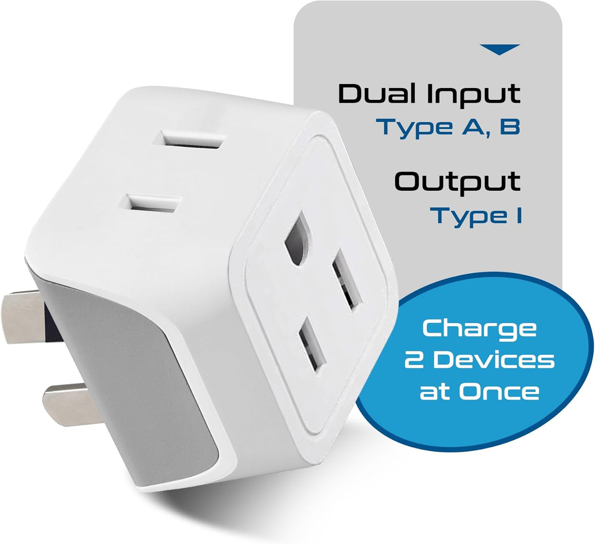 Ceptics Australia Power Plug Adapter, 2 in 1 Type I Plug Adapter, US to Australia , China, New Zealand Power Adapter with Dual USA Inputs, CE, RoHS - 3 Pack