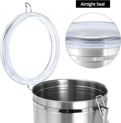 QWORK 160oz Stainless Steel Airtight Canister with Clear Lid for Kitchen Storage | Large Metal Pantry Storage Canister for Coffee Beans, Flour, Tea, Sugar, Cereals