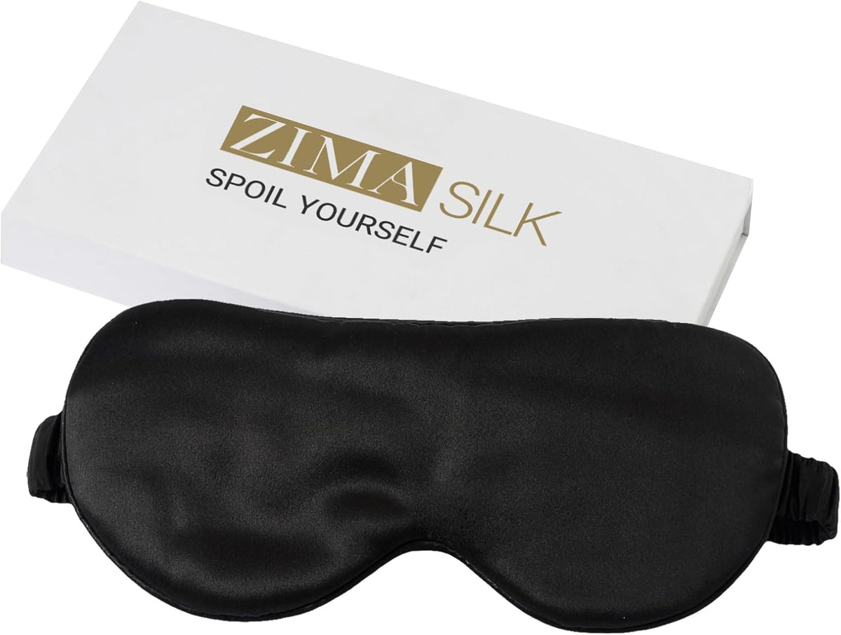ZIMASILK Adjustable 100% 22 Momme Mulberry Silk Sleep Mask for Sleeping, Filled with Premium Mulberry Silk, Softest & Breathable Blackout Eye Sleeping Mask (Black)